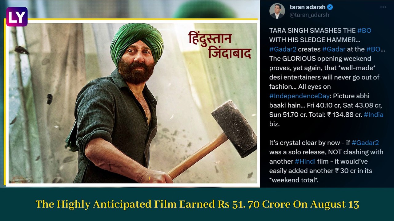 Gadar 2 Box Office Collection Weekend 1: Sunny Deol & Ameesha Patel's Film Enters Rs 100 Crore Club, Mints Rs 134.88 Crore In India!