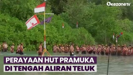 Perayaan HUT Pramuka di Tengah Aliran Sungai Teluk Sawakete, Nias Utara