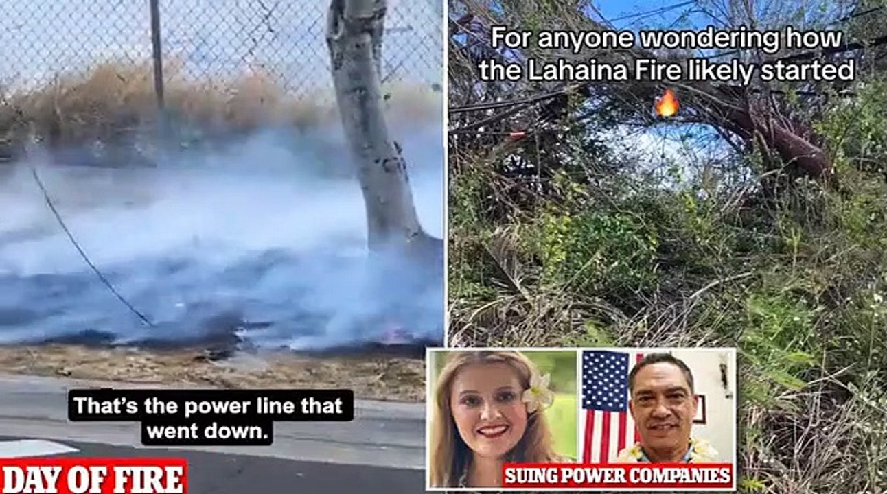 Did downed power lines start the Maui fire? New videos shows flames at base of pylons as locals say unkempt brush acted like tinderbox  and couple sues electricity company for not turning off supply at first sign of danger