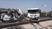 Collision entre un camion chargé de foin et un camion-citerne chargé de produits chimiques à Bilecik： 2 blessés