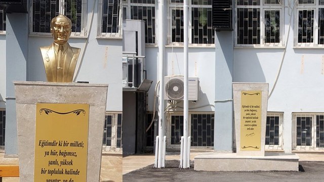 Atatürk büstüne balyozlu saldırı