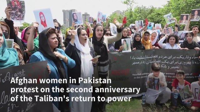 Afghan women protest in Pakistan on Taliban anniversary