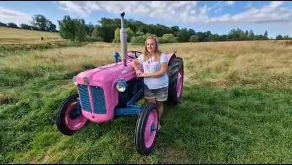 Anna Griffiths with her pink Fordson Dexta tractor