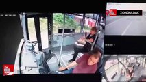 Zonguldak'ta halk otobüsü ile iş makinesinin çarpışma anı kamerada