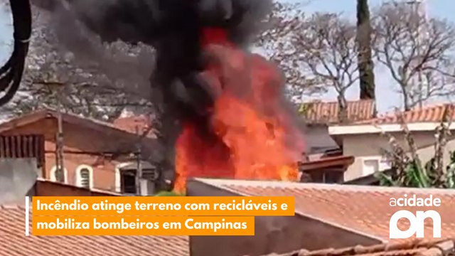 Incêndio atinge terreno com recicláveis e mobiliza bombeiros em Campinas