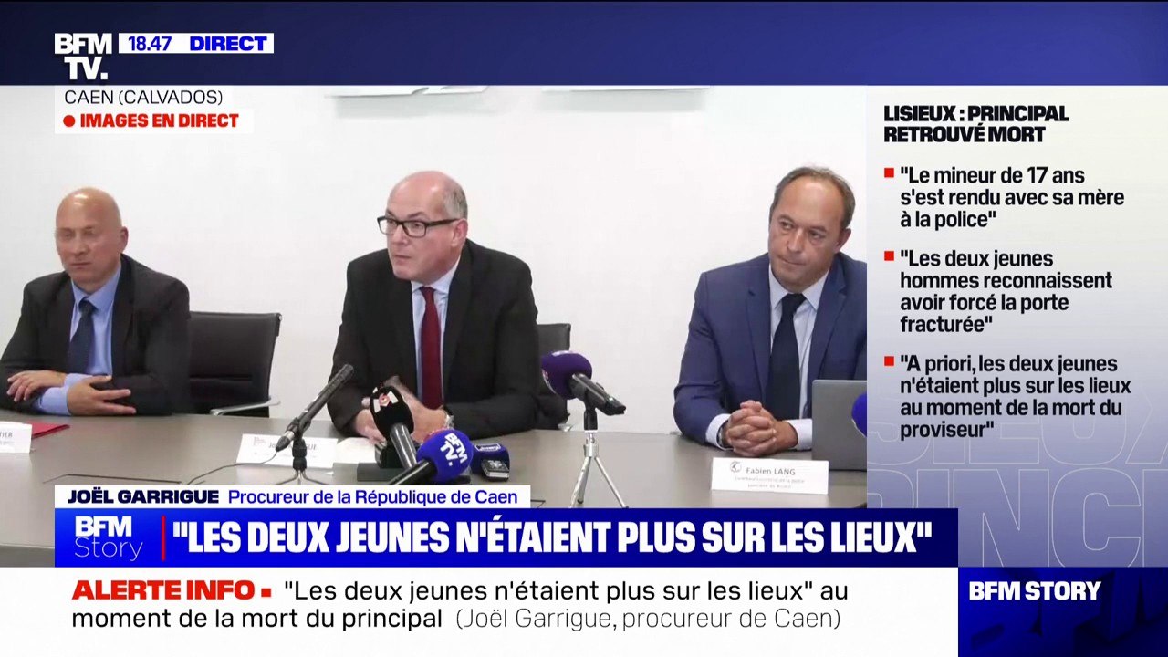 Principal retrouvé mort à Lisieux: les deux jeunes "ne se trouvaient plus dans le collège au moment où monsieur Vitel s'y est rendu", selon le procureur de la République de Caen
