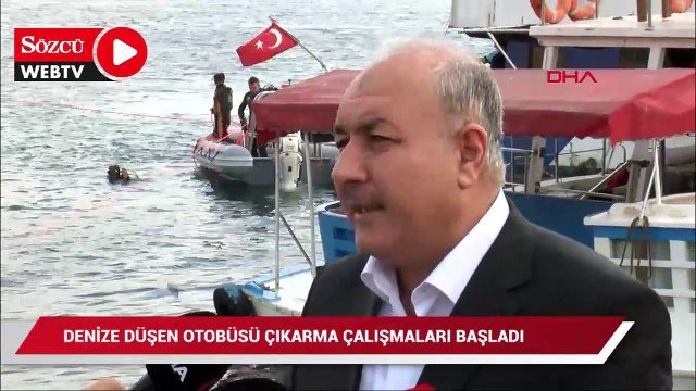 Denize düşen otobüsü çıkarma çalışmaları başladı