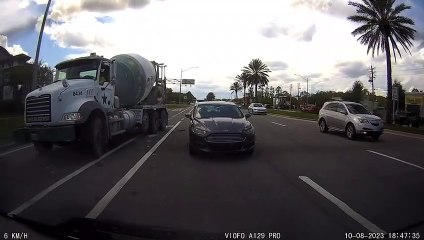 Cement Truck Merges Into SUV