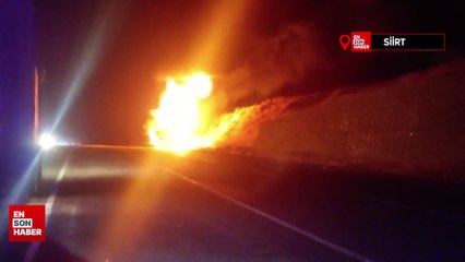 Siirt’te seyir halindeyken alev alan vinç yandı