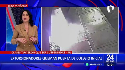 SJL: arrojan gasolina y prenden fuego a puerta de colegio inicial