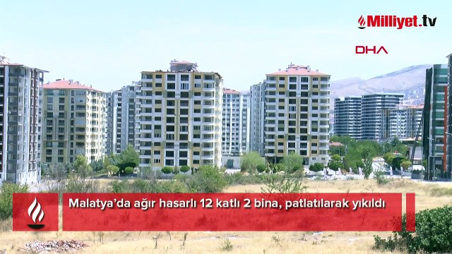 Ağır hasarlı 2 bina, dinamitle patlatılarak yıkıldı