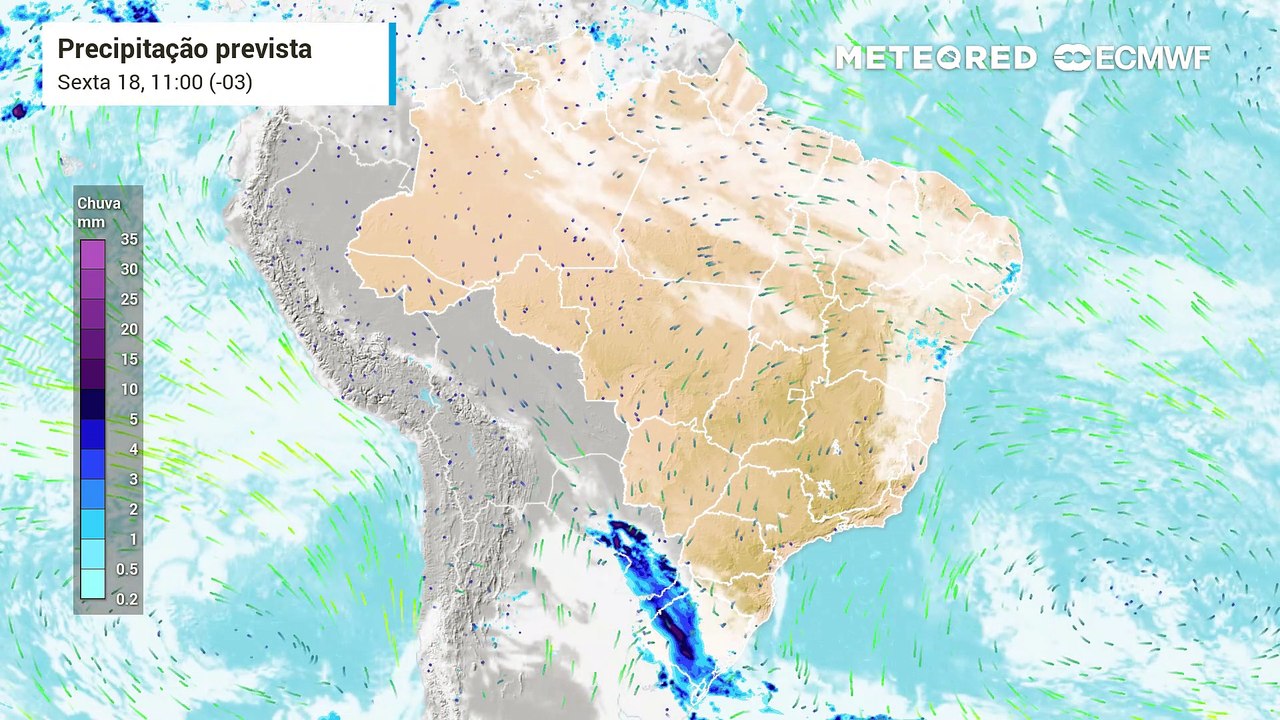 Precipitação acumulada prevista para sábado (19) e domingo (20).