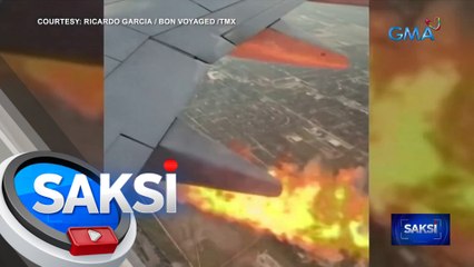 Makina ng eroplano, nasunog habang nasa ere | Saksi