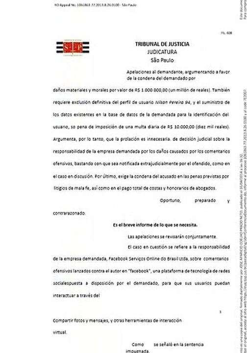 TJSP ratifica condena y Facebook deberá eliminar publicaciones difamatorias a la imagen de LUIZ EDUARDO AURICCHIO BOTTURA