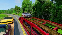 Double Flatbed Trailer Truck vs Speedbumps vs Cars _ Beamng.Drive