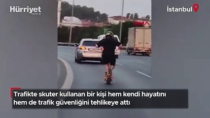 Skuter ile tehlikeli yolculuk kamerada