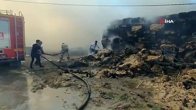 Çiftlikte çıkan yangında 2 bin saman balyası kullanılamaz hale geldi