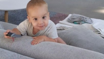 Fearless 1 y/o boy's knife-wielding adventure gets cut short following funny fall
