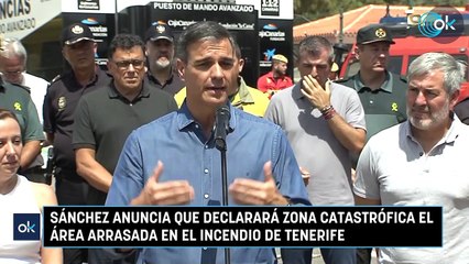 Sánchez anuncia que declarará zona catastrófica el área arrasada en el incendio de Tenerife