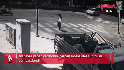 Manevra yapan otomobile çarpan motosikletli ağır yaralandı