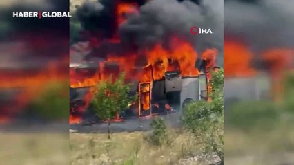Yolcu otobüsü seyir halinde ateş topuna döndü kül oldu!