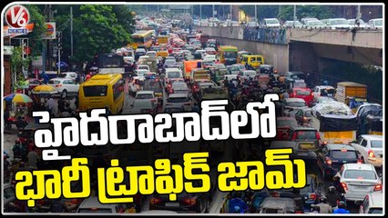 Massive Traffic Jam In Madhapur Road _ Hyderabad _ V6 News