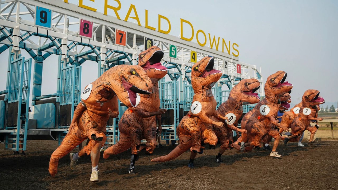 Weltweit größtes Dino-Kostüm-Rennen mit über 200 Teilnehmern