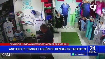 Tarapoto: Captan a anciano robando mercadería en tienda de ropa