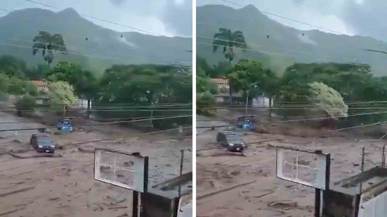 Video: Kraftig regn skyller trær og biler gjennom gatene i Chile