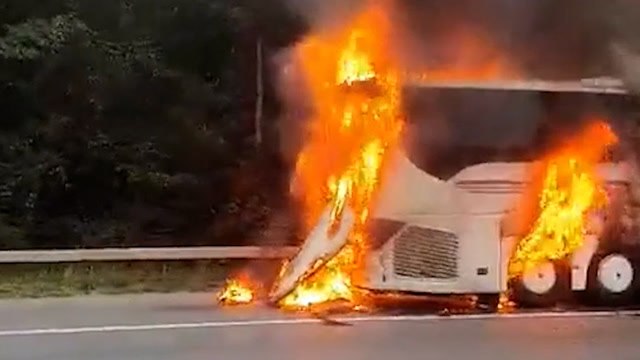 Severe congestion after coach bursts into flames on M25 motorway