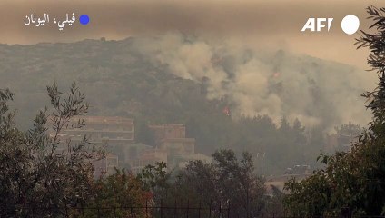 ألسنة اللهب تتصاعد من منازل في منطقة فيلي اليونانية