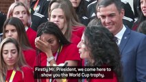 Spain's acting PM Pedro Sanchez receives World Cup champions