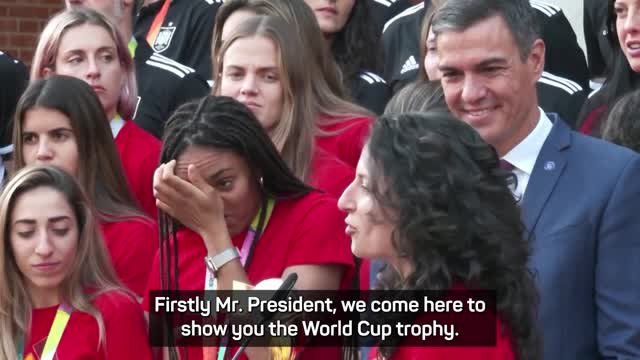 Spain's acting PM Pedro Sanchez receives World Cup champions
