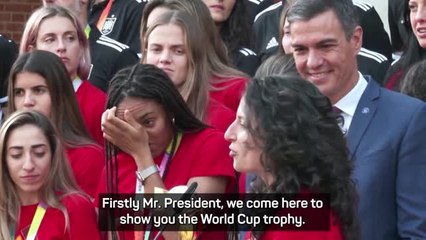 Spain's acting PM Pedro Sanchez receives World Cup champions