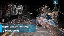 Al menos 14 muertos tras choque entre autobús de pasajeros y tráiler en autopista Tehuacán-Oaxaca