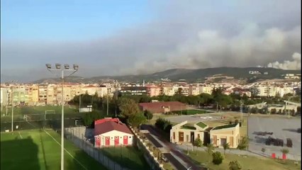 Çanakkale'de orman yangını nedeniyle gökyüzü dumanla kaplandı