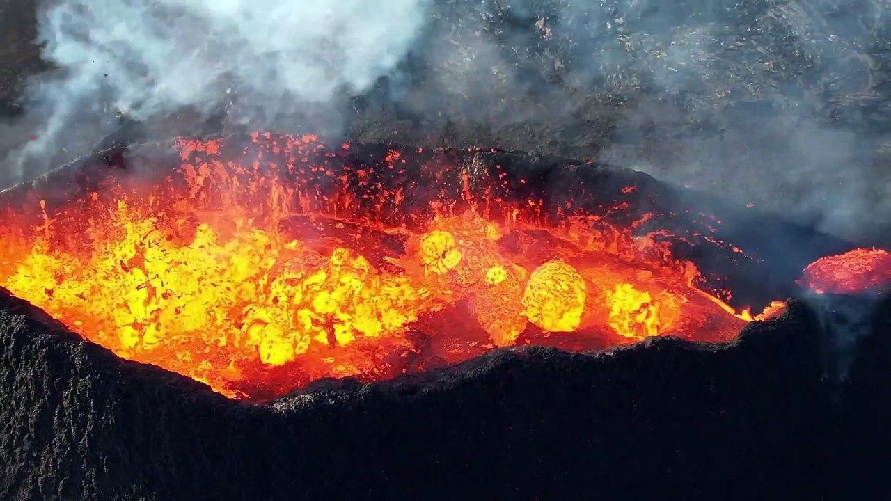 Iceland Volcano eruption, watch drone footage on boiling volcano.