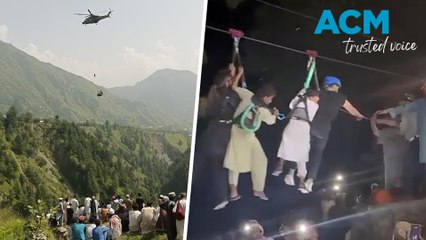 School children, teacher rescued from dangling cable car in Pakistan