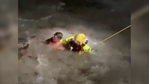 Swimmer rescued from 'treacherous' waves