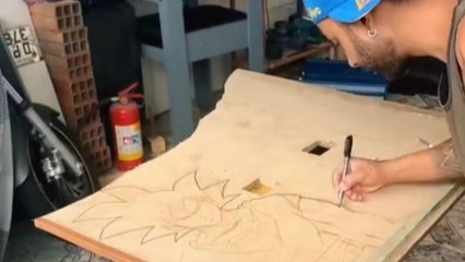 Man flexes top-notch woodworking skills by carving DBZ's Goku from MDF wood