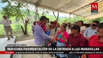 Rutilio Escandón asiste a la inauguración de pavimentación de la entrada a Las Maravillas, Chiapas