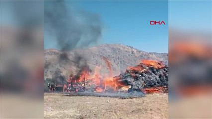 Kamyonet ile 600 balya ot böyle yandı