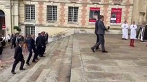 Arrivée du Ministre de l'Education National Gabriel Attal aux obsèques de Stéphane Vitel Stéphane Vid