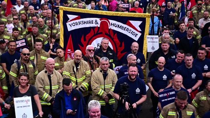 Firefighters Protest Funding Cuts in George Square Glasgow