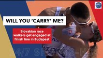 Incredible moment race walker proposes to fellow athlete at the finish line of major race at World Championships
