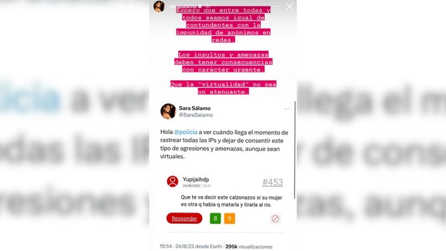 Sara Sálamo pide consecuencias por amenazas e insultos en redes