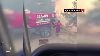 Çanakkale'de arazözle alevlerin arasında kalan orman işçisinin zor anları