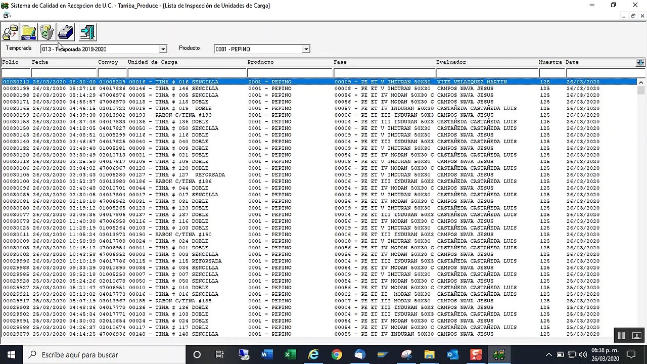 Proceso de registro de información Evaluación en Recepción de Tinas SCR