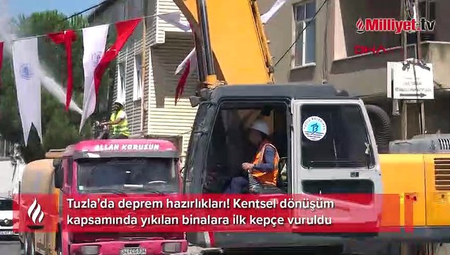 Tuzla'da deprem hazırlıkları! Kentsel dönüşüm kapsamında yıkılan binalara ilk kepçe vuruldu