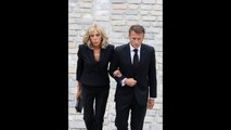 Brigitte Macron digne et d'une sobre grande élégance au côté d'Emmanuel Macron pour rendre un bel